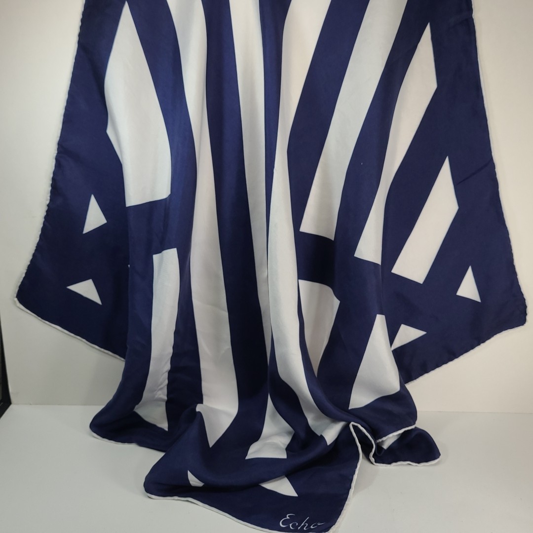 2 ECHO Scarves Striped Blue White Geometric Red Green Blue Yellow 25″ Square