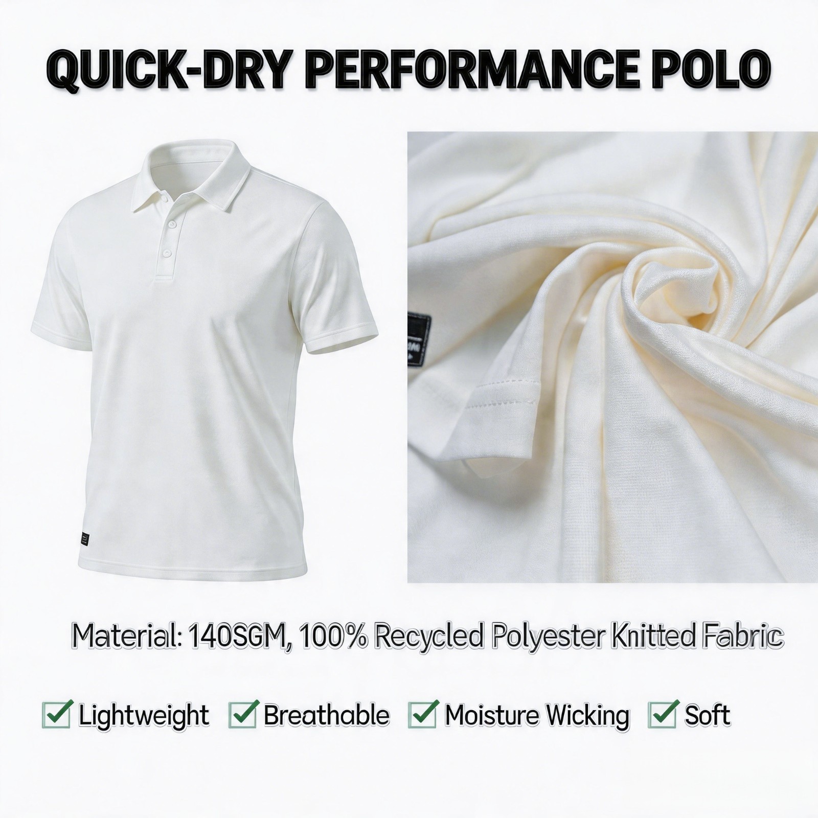 Men’s Quick Dry Polo Shirt UPF 50+ Moisture Wicking Performance Sport Golf Polo