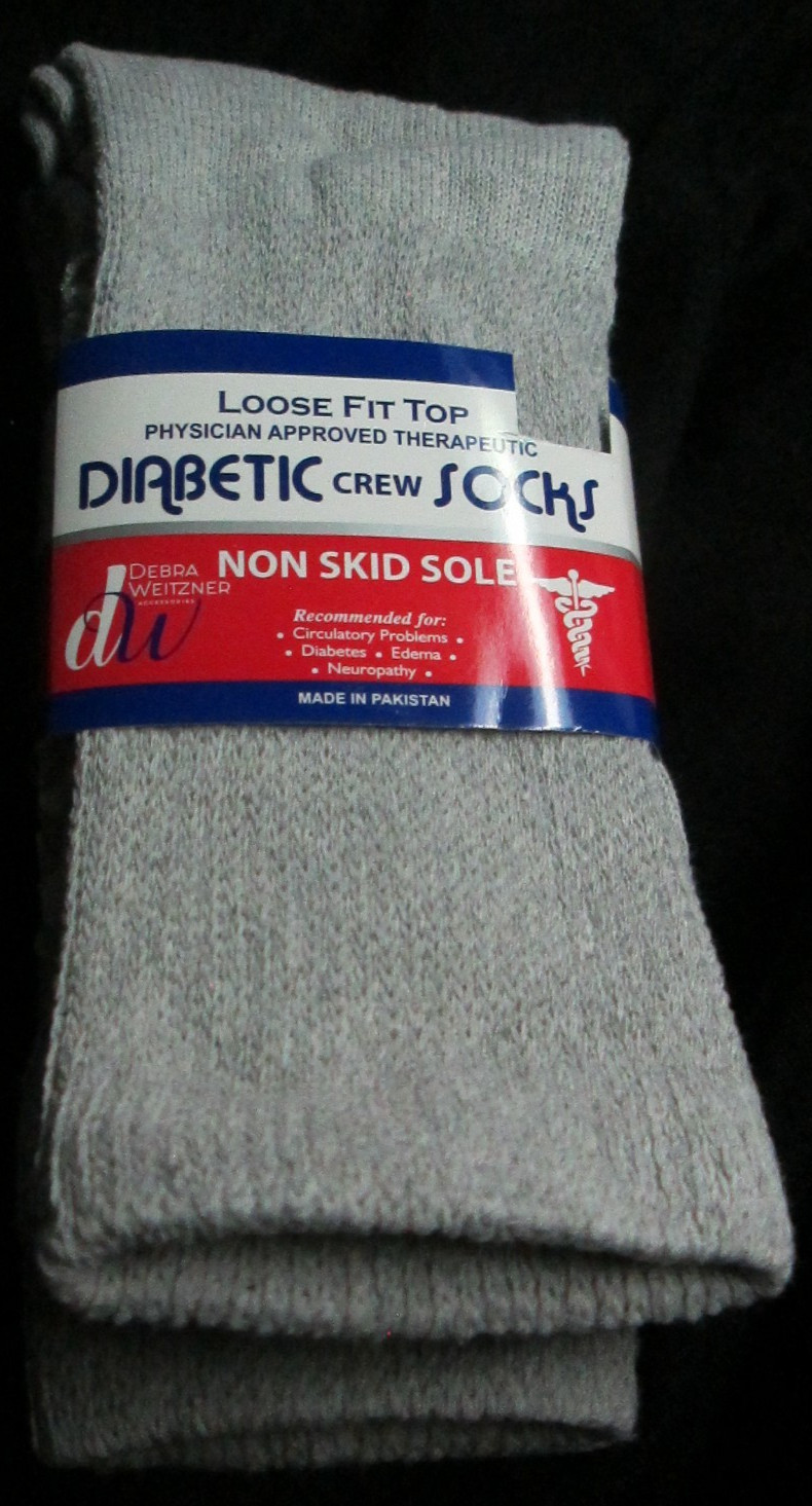 2 Pairs New In Package Diabetic Non Slip Souls 90% Cotton Crew Socks