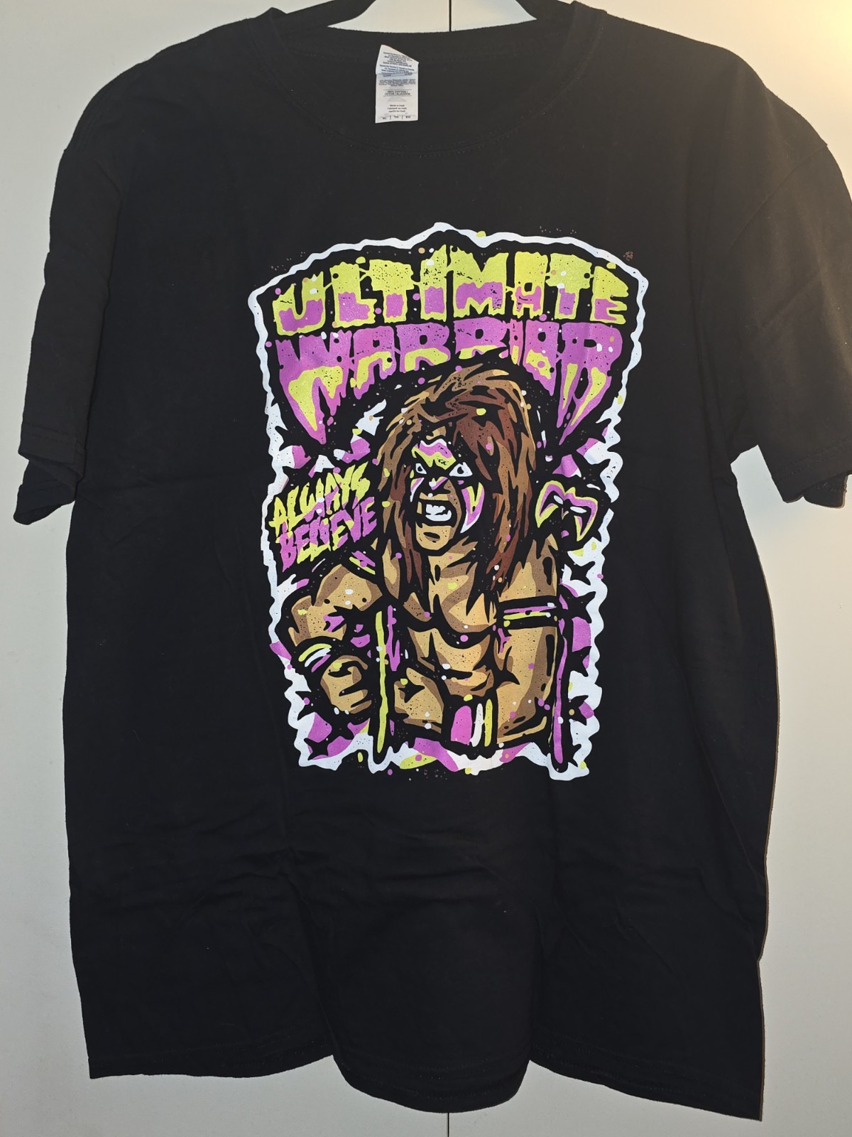 WWF WWE Ultimate Warrior T-Shirt Men’s XL Always Believe Cartoonish Graphic