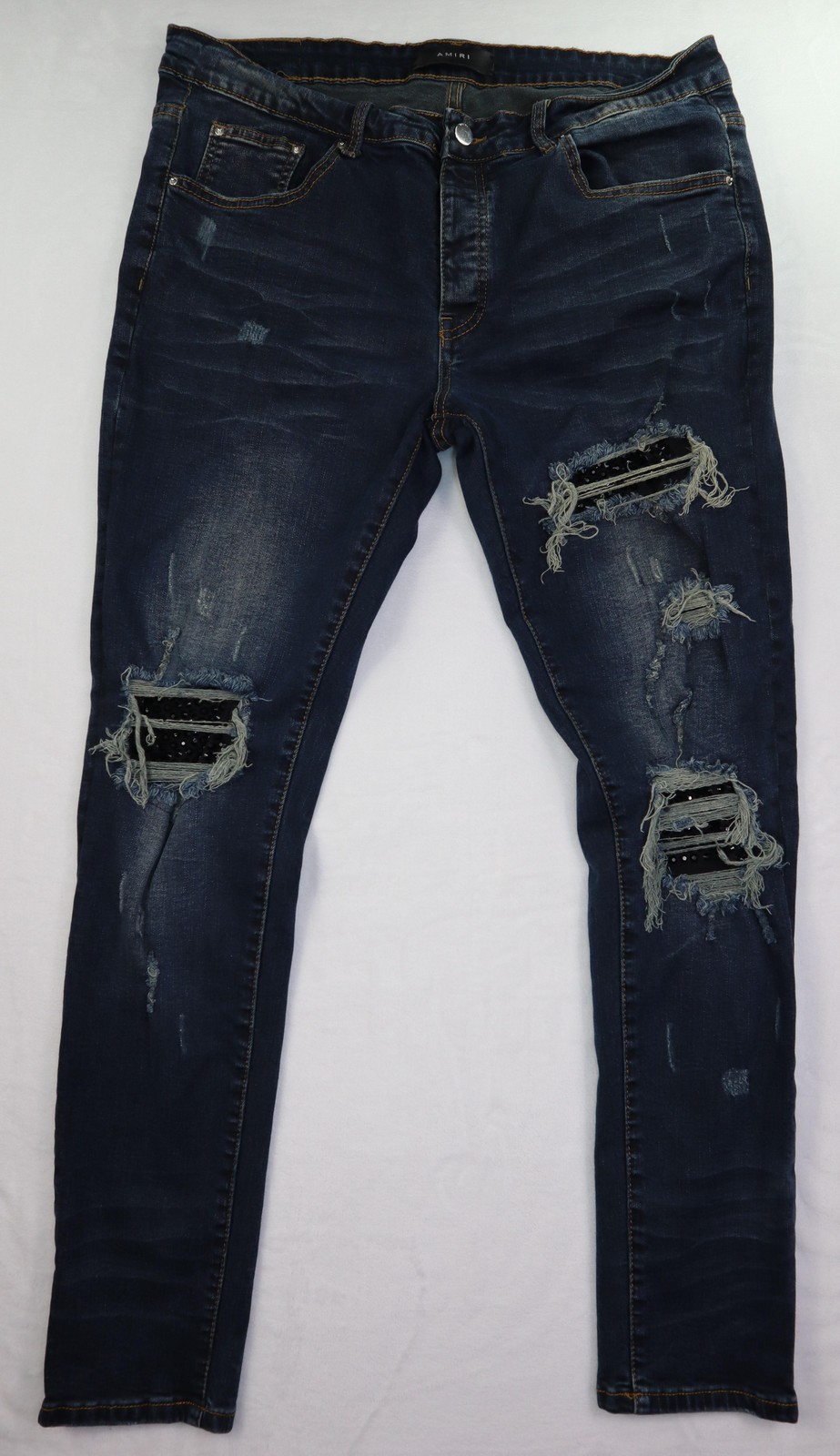 Amiri Jeans Men’s 37×30 Blue Skinny Distressed Studded Ripped Button Fly USA