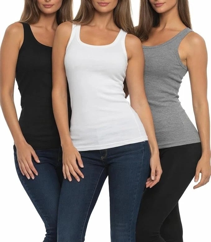 Felina Ribbed Tank 3-Pack Medium Soft Cotton Stretch Ideal For Layering