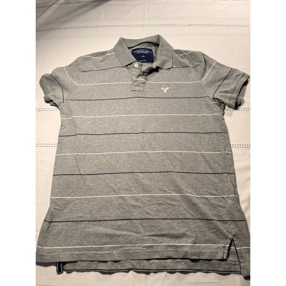 American Eagle Outfitters Mens Gray Striped Vintage Fit Polo Shirt Large L
