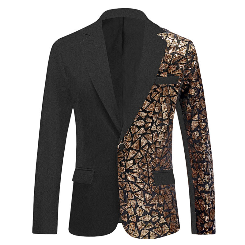 Men Asymmetric Irregular Sequin Suit Blazer Dinner Prom Dress Jacket Dance Show