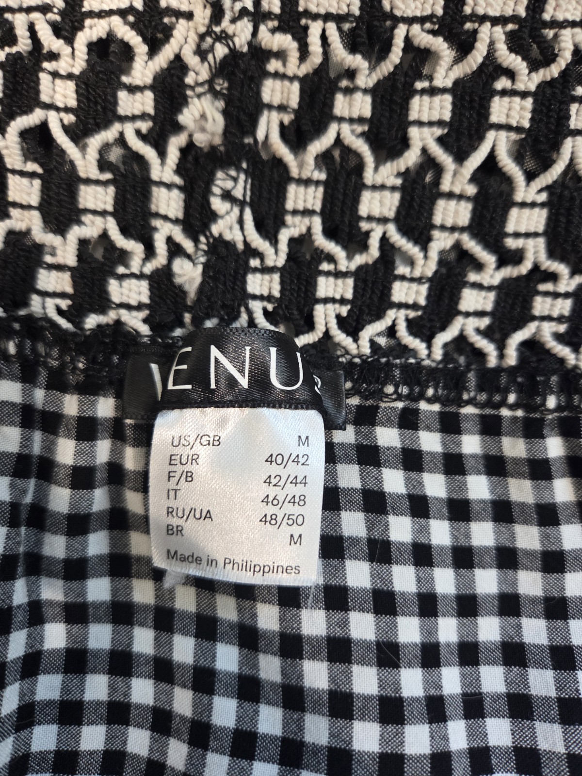 Venus Black White Gingham Cold Shoulder Blouse Womens Smocked Boho Top