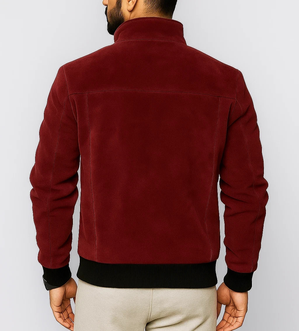 Burgundy RealSuede Leather Bomber Jacket for Men Size S M L XL XXL 3XL Customise