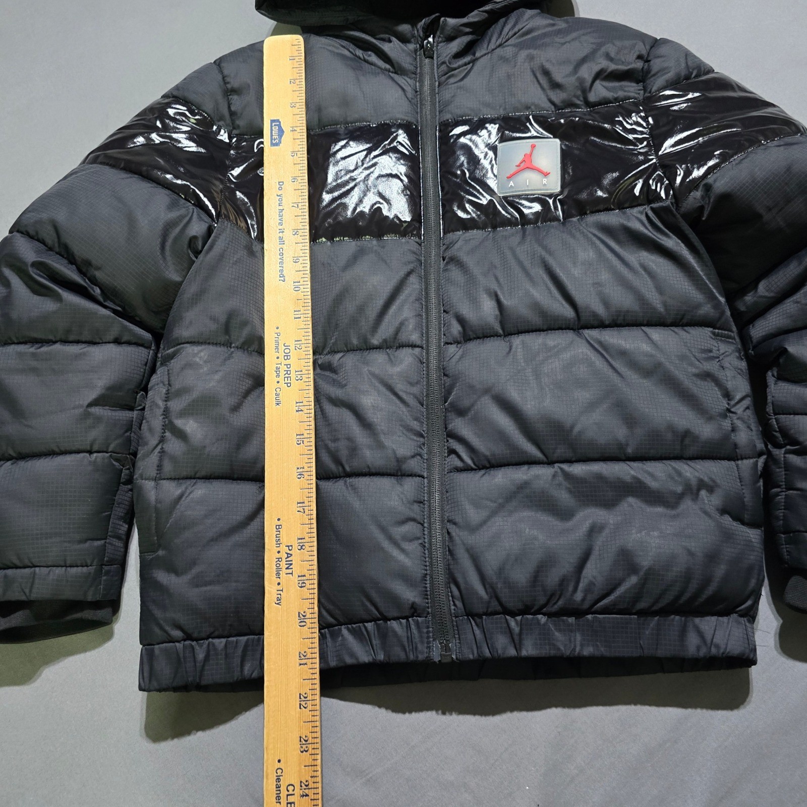 Jordan Puffer Jacket Kids Size M 10-12 Black Glossy Panel Hooded Fleece Lined