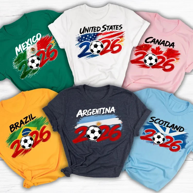 2026 World Cup Country Flag Soccer T-Shirt USA Canada Brazil Mexico Tee