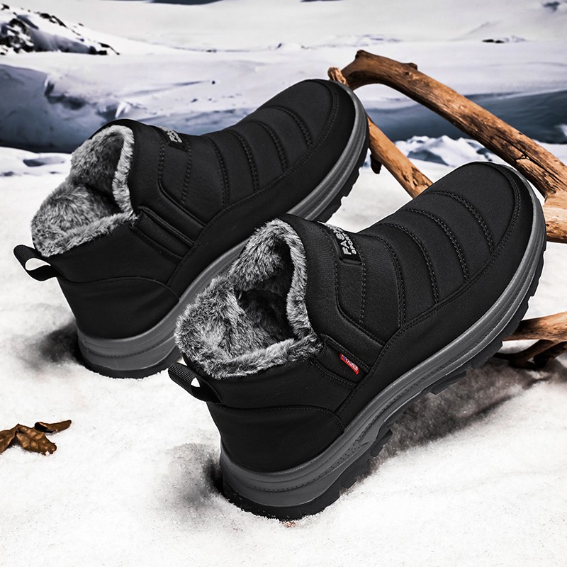 Ankle Snow Boots Men’s Insulated Waterproof Warm Fur Lining Shoes Winter Outdoor