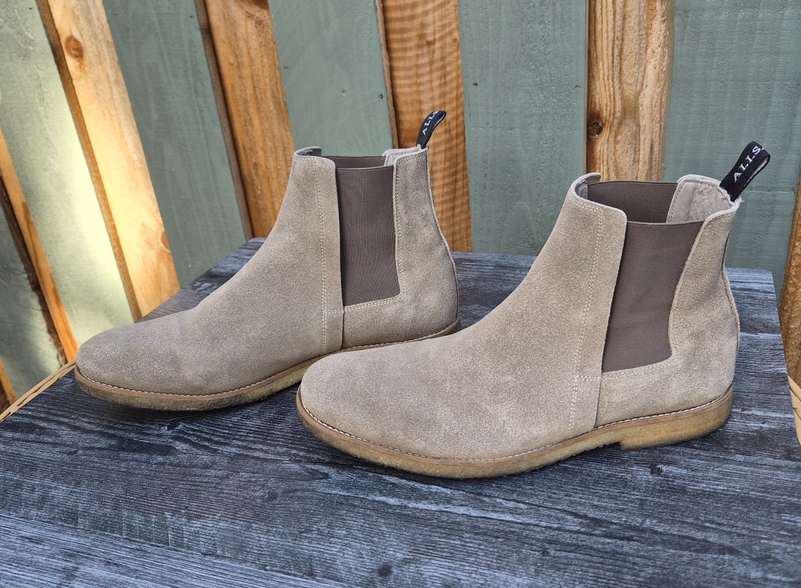All Saints Men’s Suede Chelsea Boots Taupe Size 11 EU 44