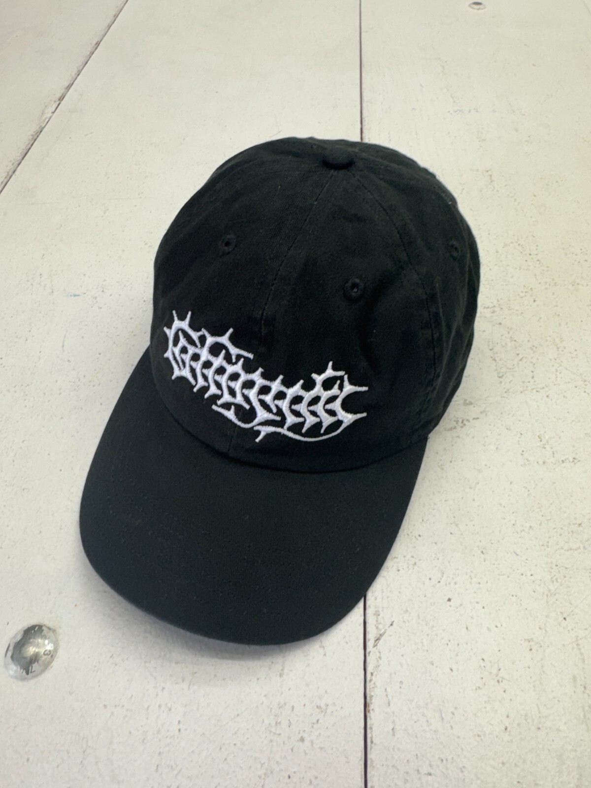 Newhattan Black Embroidered Graphic Baseball Hat Mens One Size