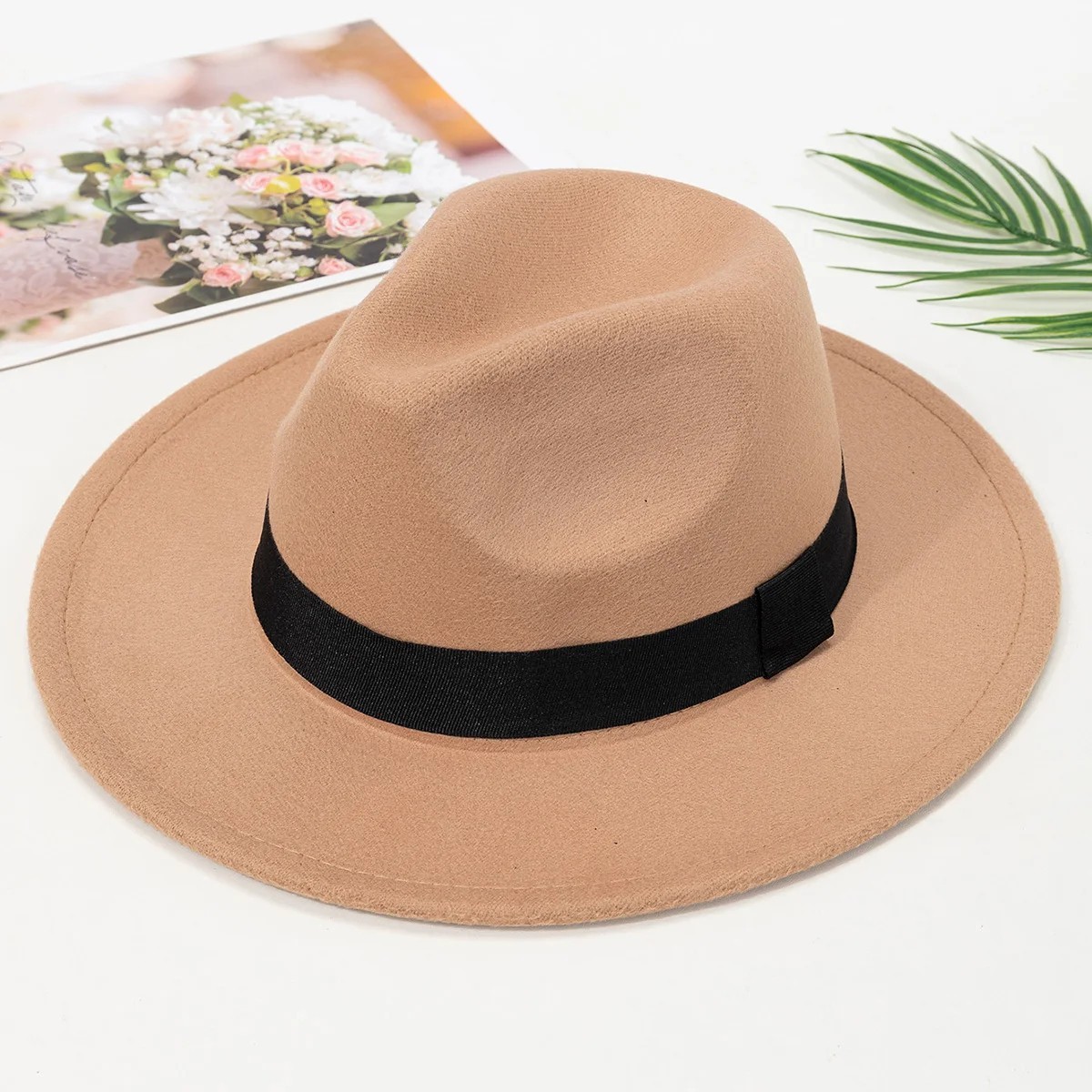 Wool Felt Wide Brim Fedora Hats for Women Men