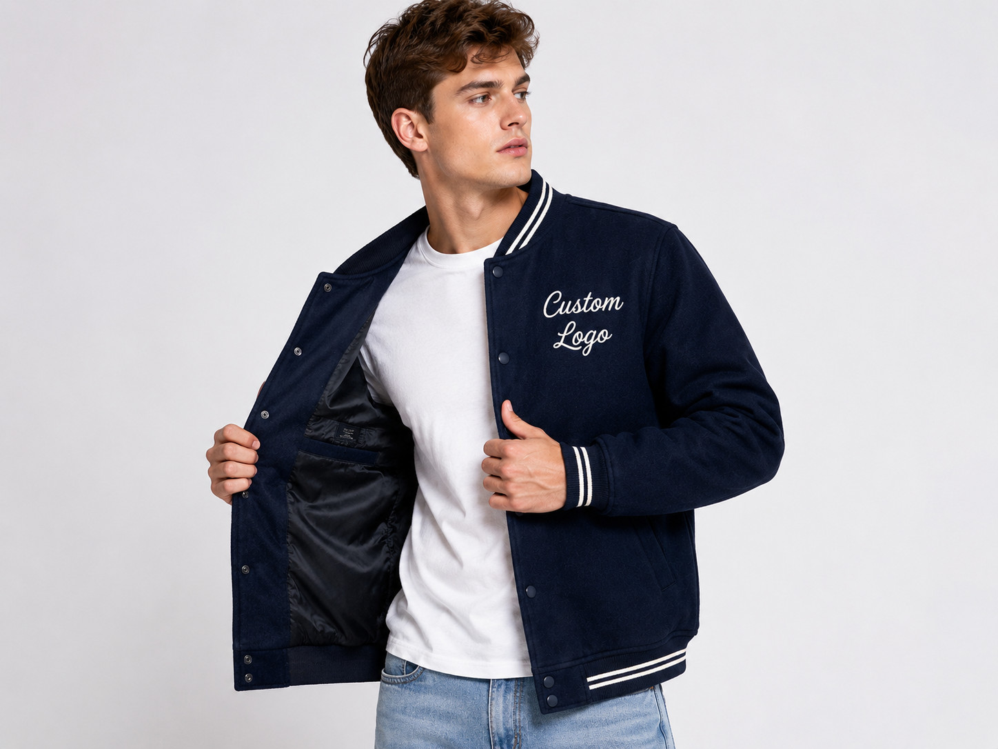 Men’s Varsity Jacket Black White Letterman Baseball Bomber Jacket Casual College