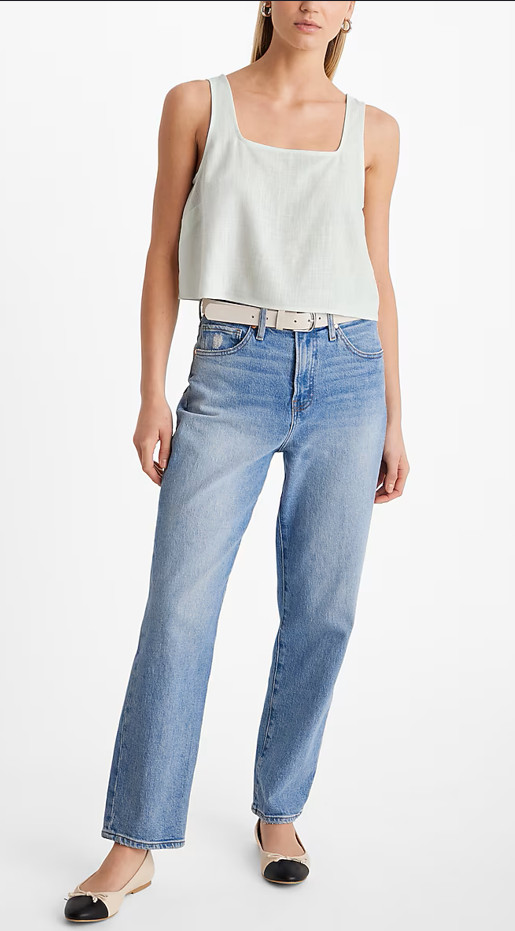 Linen-Blend Square Neck Tank – Size M & L