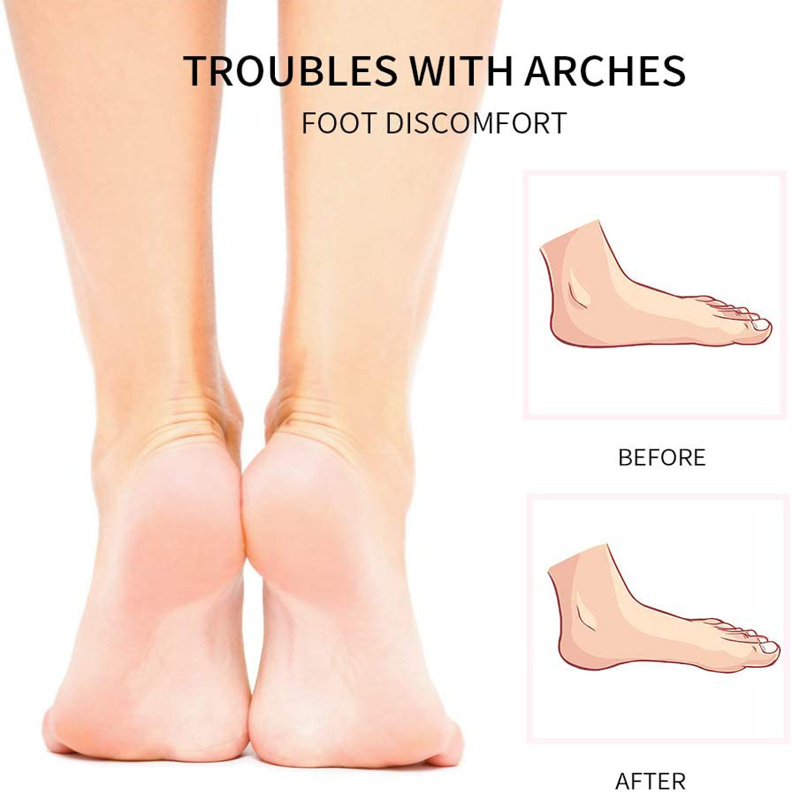 5 Pair Arch Support Shoe Insoles Plantar Fasciitis Gel Sticky Reusable Cushionss