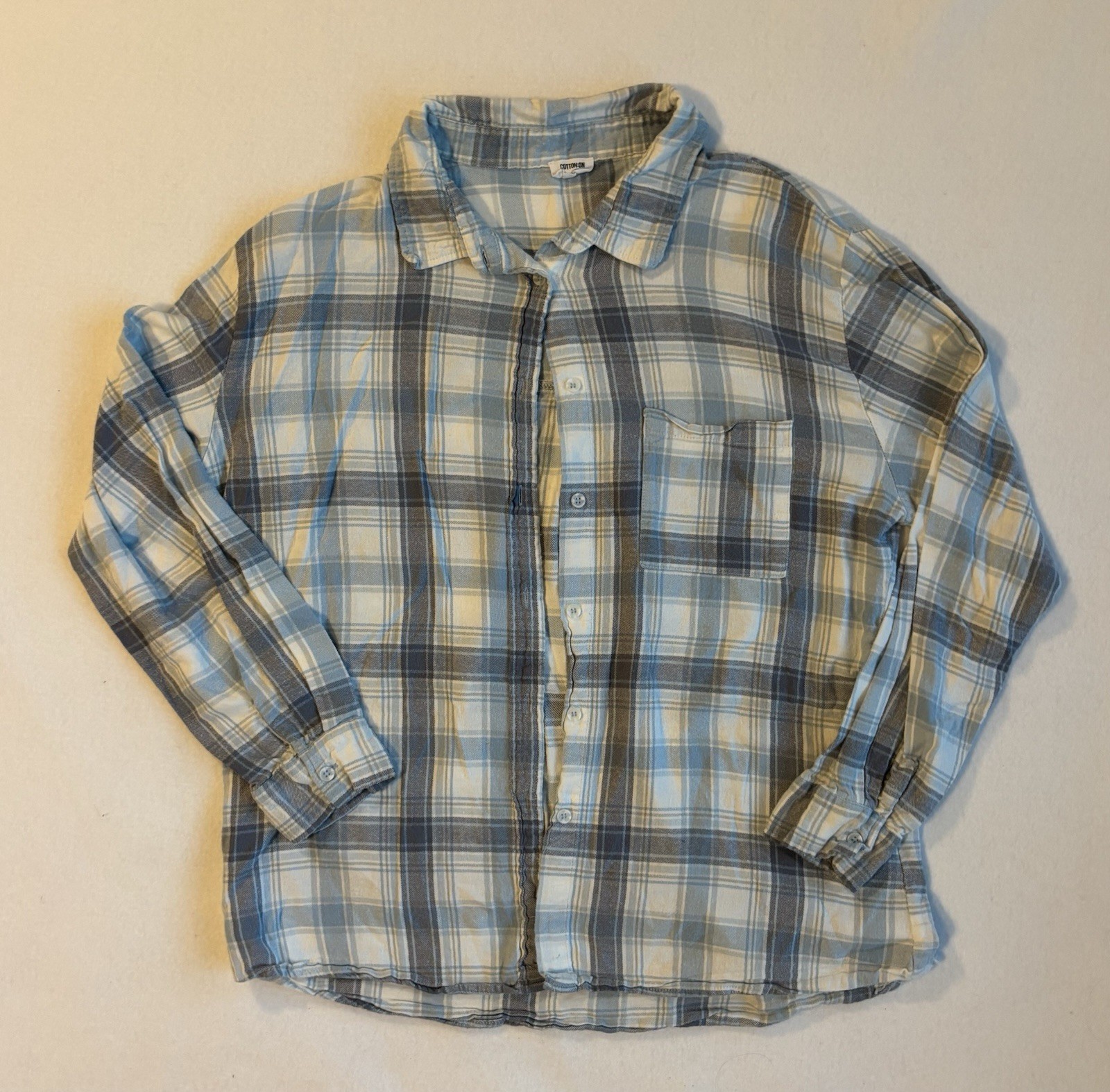 Cotton On Women’s Light Blue And White Flannel Top Size S