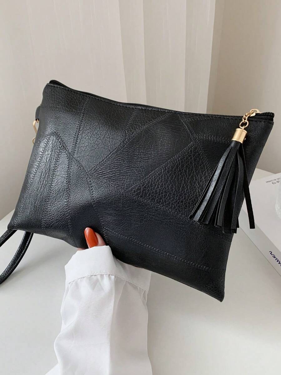 Vintage Jacquard Splicing Square Bag Women PU Leather Crossbody Purse Medium