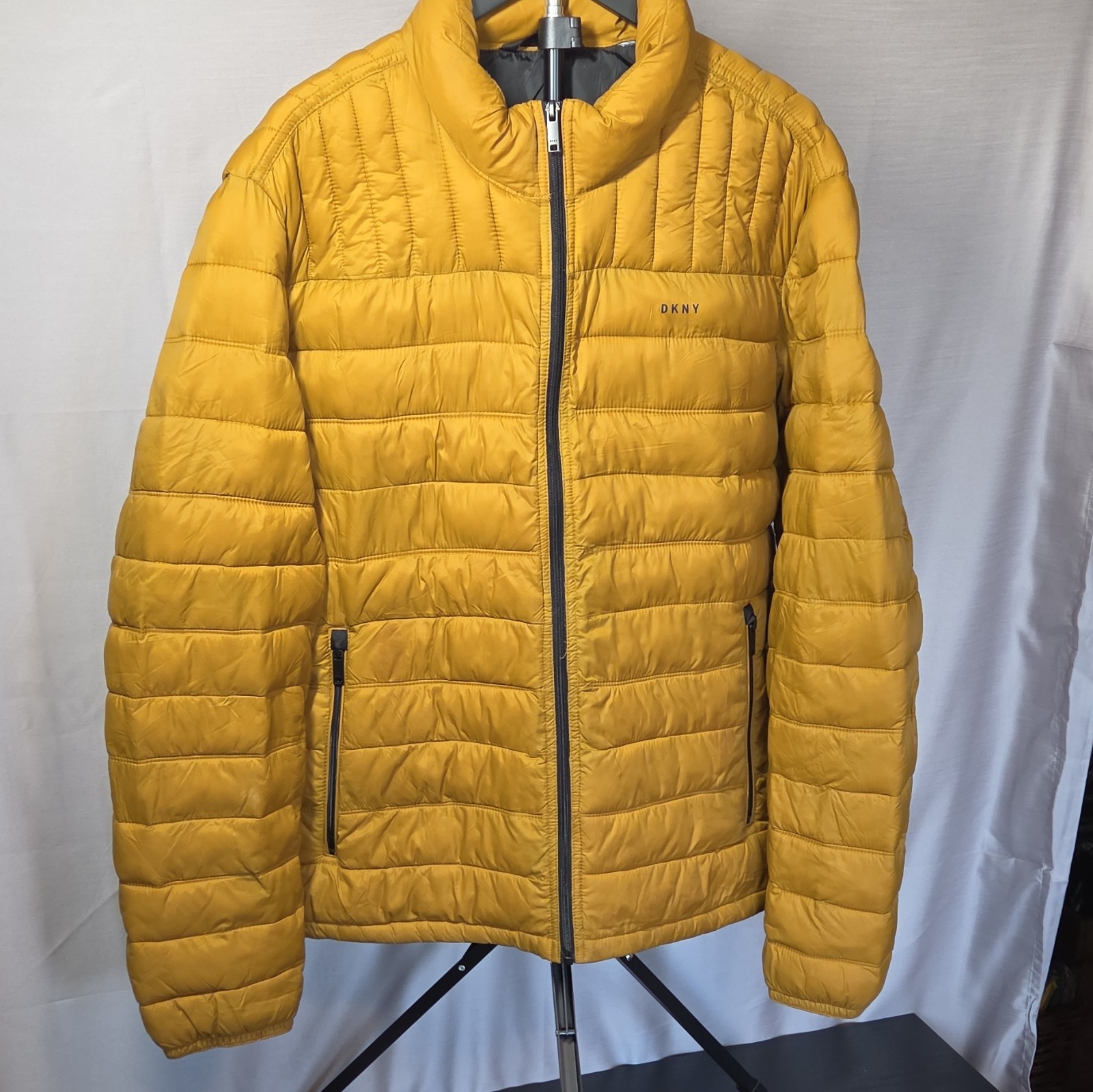 DKNY Men’s Gold Packable Insulated Puffer Jacket Zip Stand-Up Collar L #0046