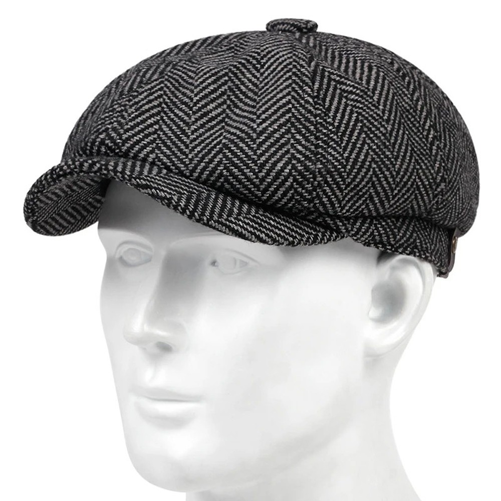 Classic Peaky Blinders Hat Newsboy Flat Cap Driver Herringbone Tweed Wool Baker