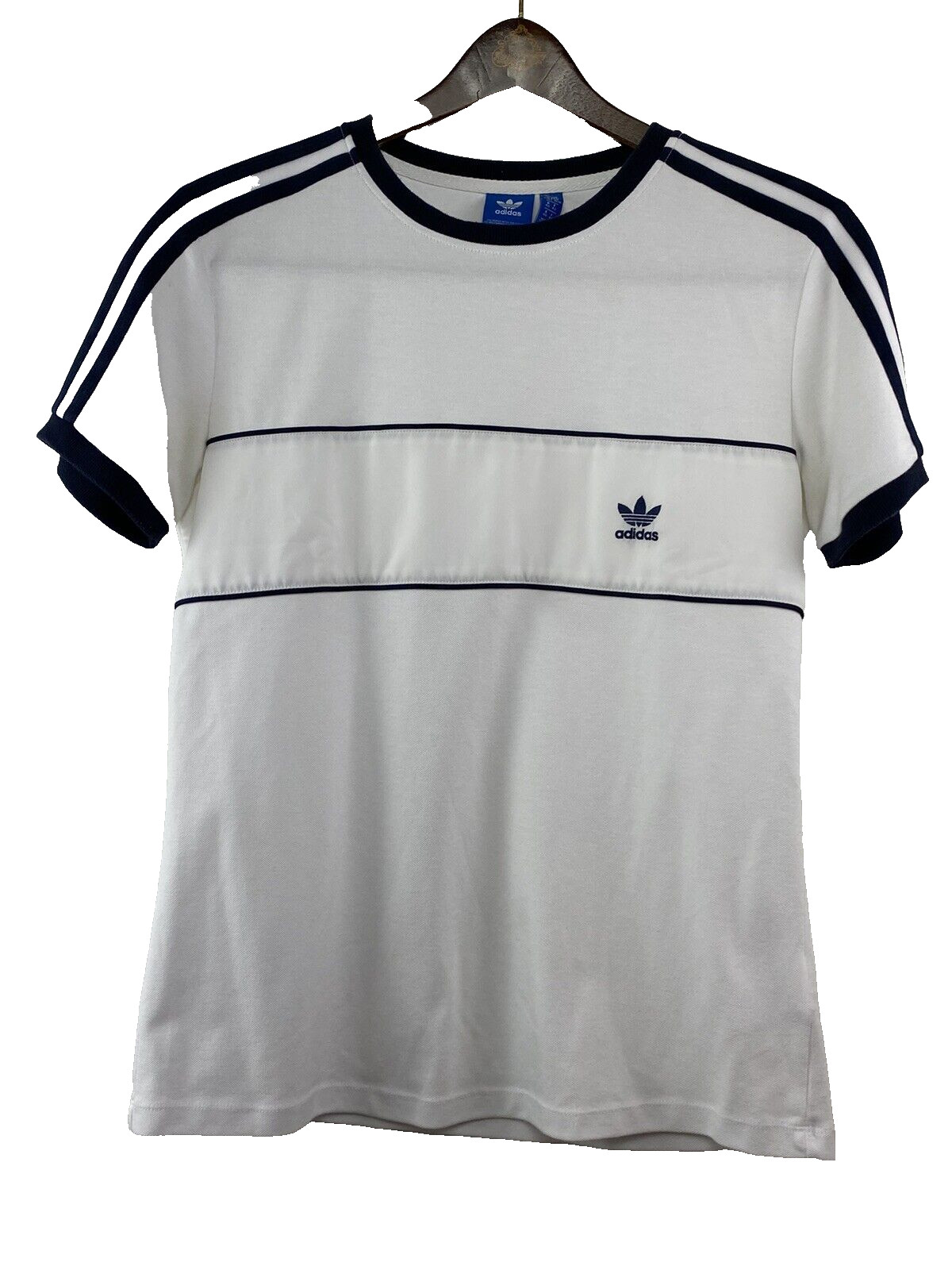 Adidas Originals WMNS Tee BJ8154 Striped White Legend Ink Blue Shirt Medium