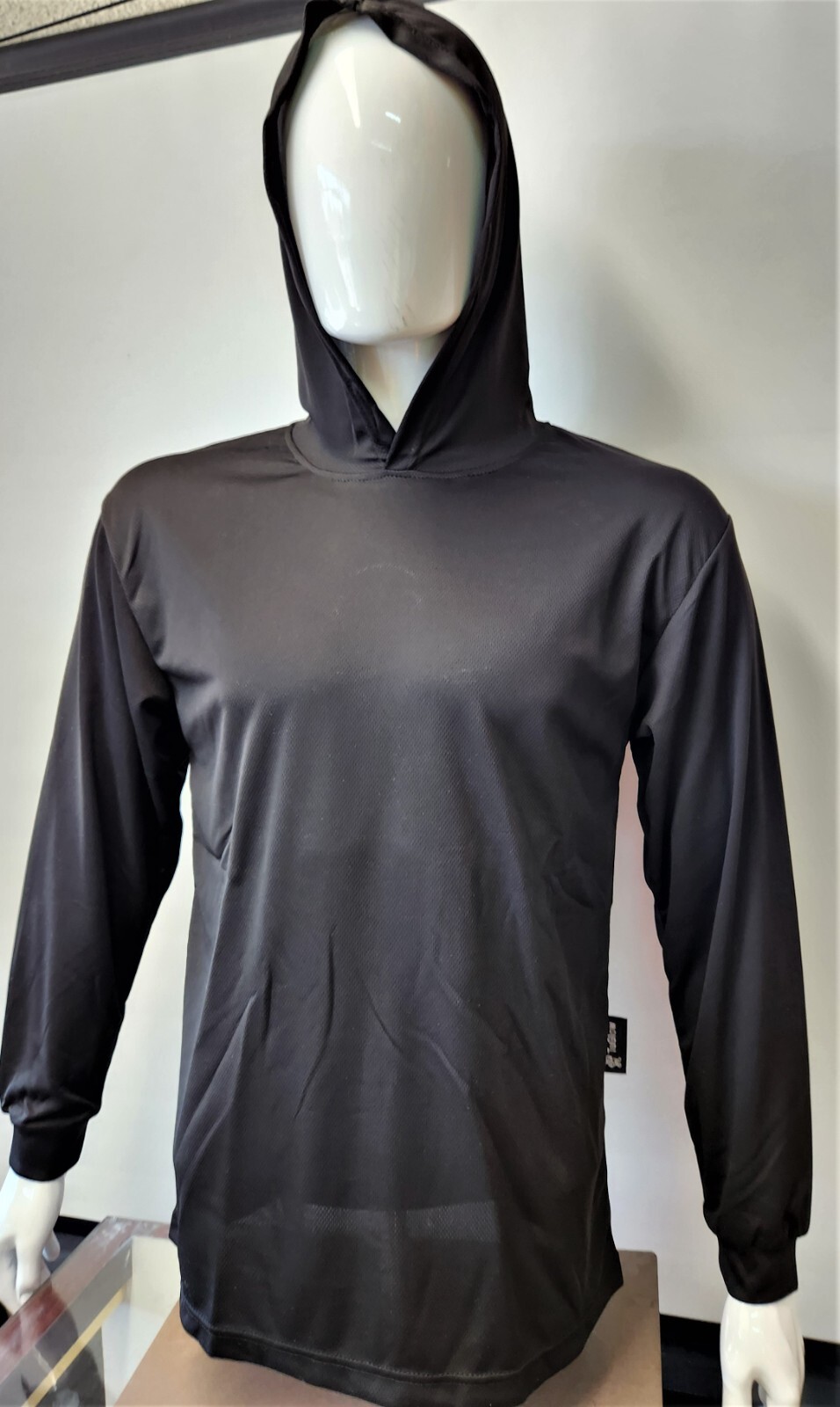 Black Long Sleeve Safety Shirt With Hoodie, Quick Dry Polyester Birdeye mesh