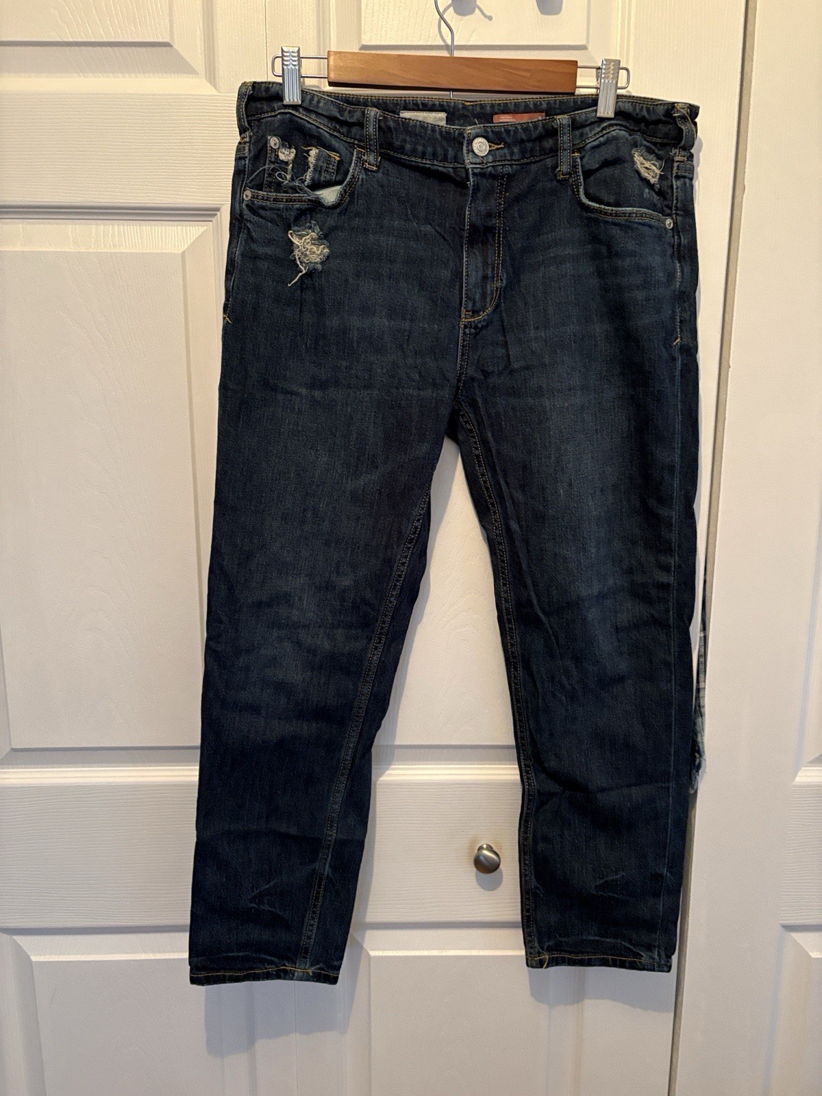 Pilcro Women’s Dark Wash Distressed Boyfriend Jeans Cotton 5-Pocket Denim
