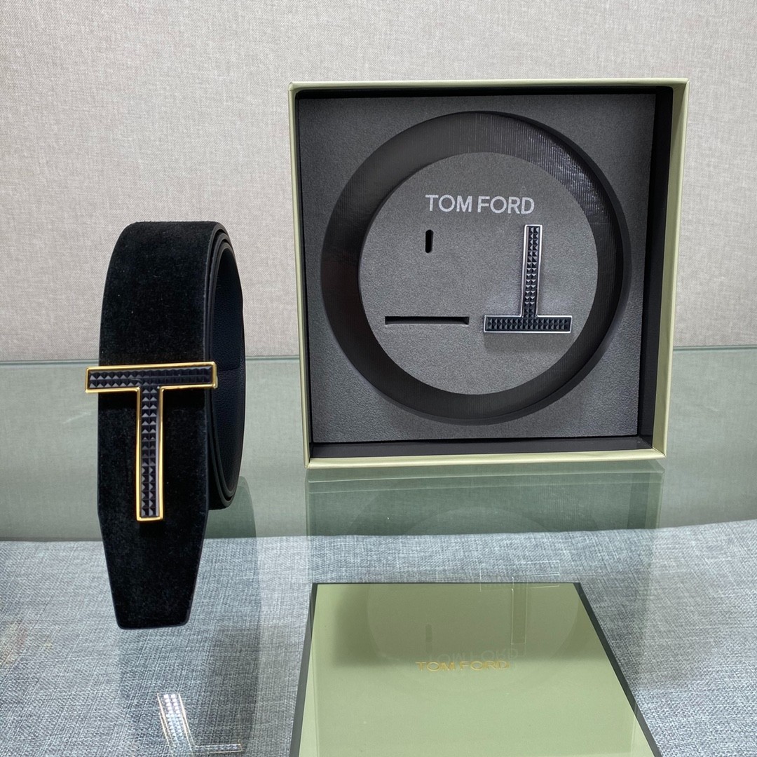 Tom Ford Handmade Double-Buckle Reversible Belt Black/Black 3.8cm/1.50″