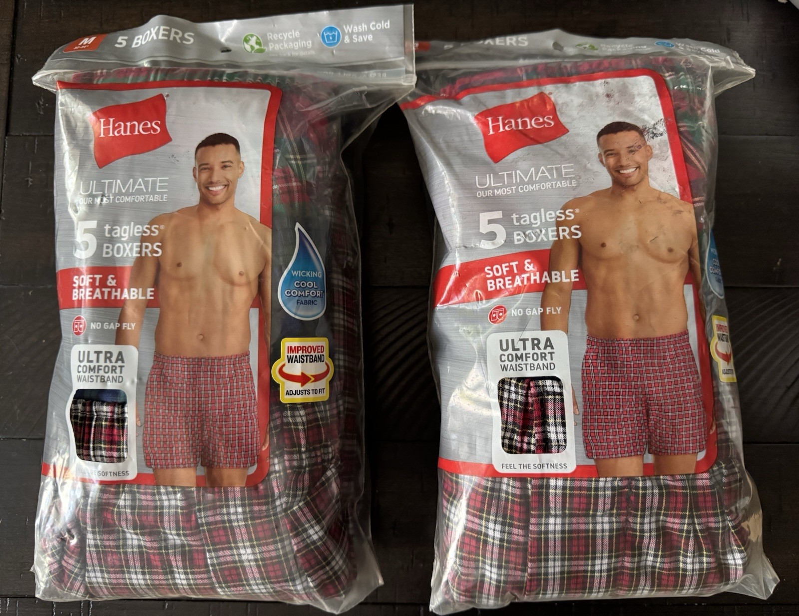 Hanes Ultimate Tagless Boxers Mens Medium M 5-Pack Lot of 2 New Sealed