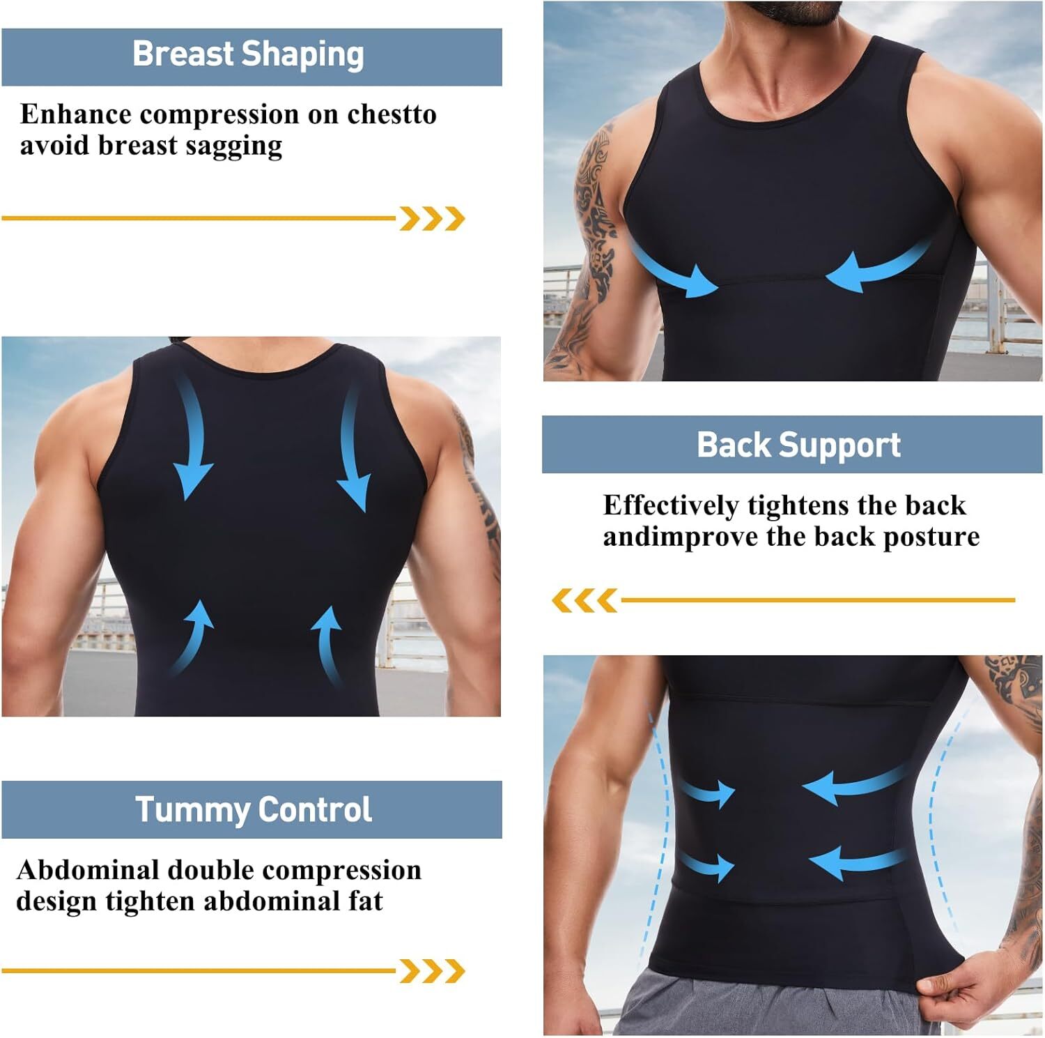 Shaperluv for Men Shaperluv Tank Compression Shirt Gynecomastia Belly Shapewear