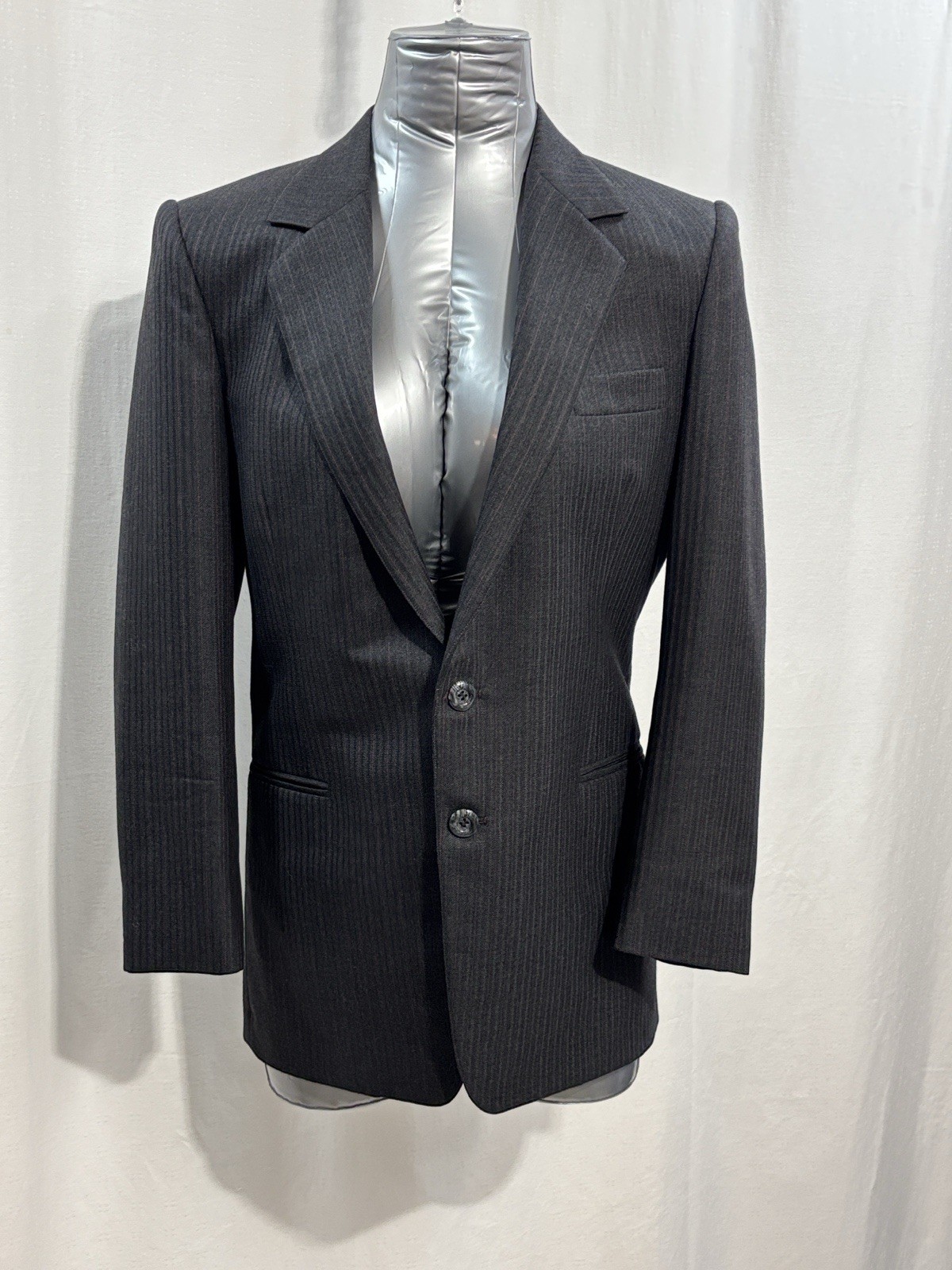 Classic Women’s Charcoal Pinstripe Two-Button Blazer Office work corporate chic