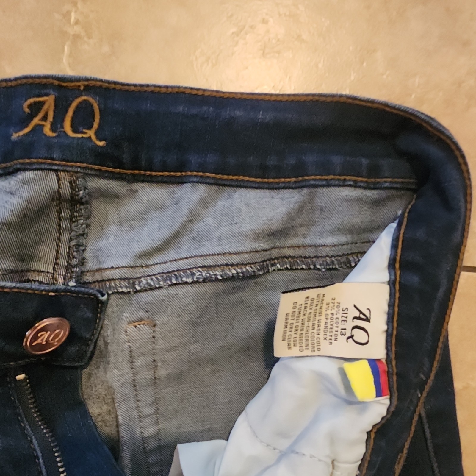 AQ Women’s Dark Wash Blue Skinny Jeans Mid Rise Stretch Distressed 5-Pocket