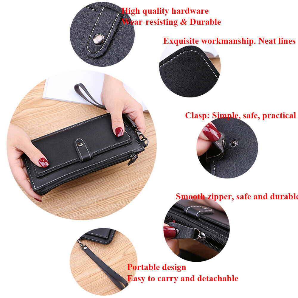 Women Leather Clutch Wallet Fashion Zip Long Purse Card Holder Phone Handbag