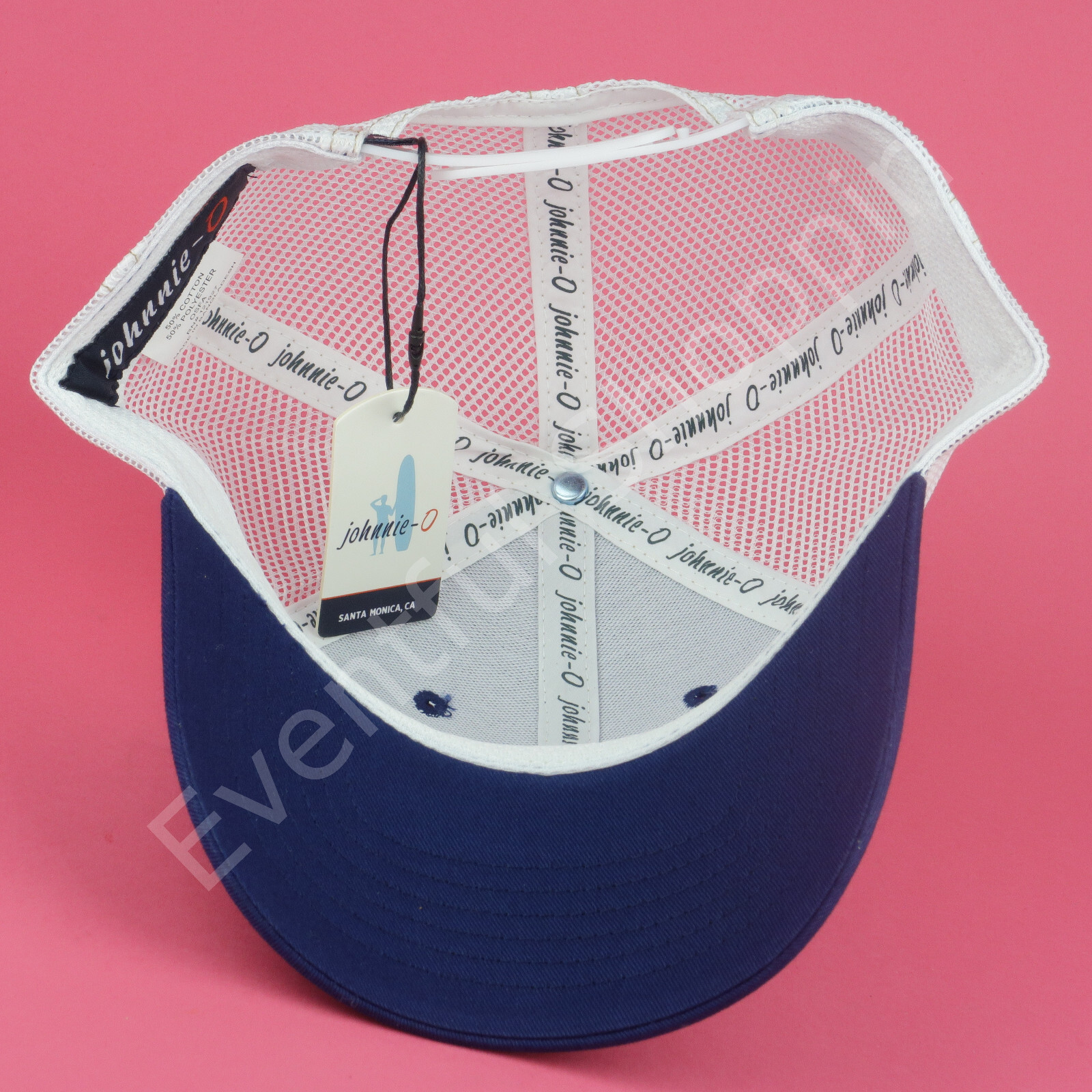 Johnnie-O Mesh Trucker Hat Mens Blue Snapback Patch Logo Wave New