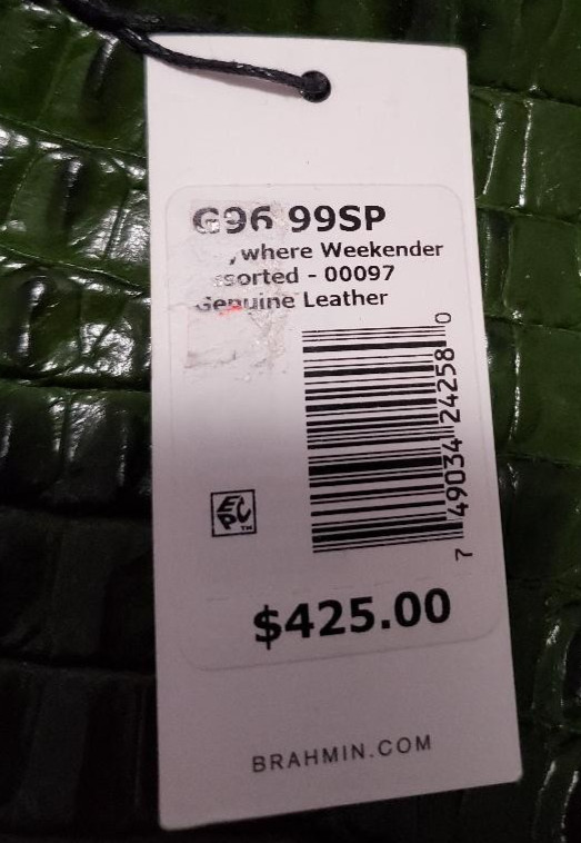 NEW Dustbag Rare Brahmin Anywhere Weekender Bag Green La Scala Tote CHARM Croc