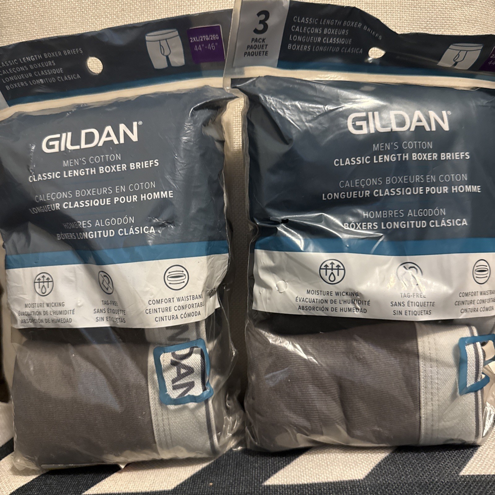 (2) 3 Pk. Gildan Boxer Briefs 2 XL 44-46 Mens Classic Length 3pk Underwear NEW