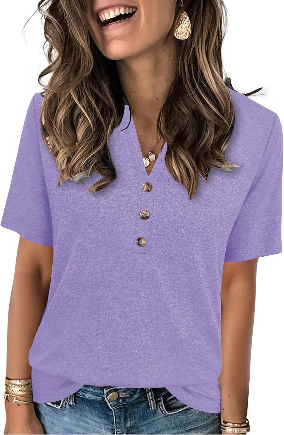 Women’s Short Sleeve Summer Top V Neck Button Down Casual Blouse for Work Beach