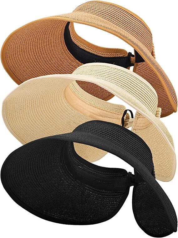 Womens Summer Foldable Straw Sun Visor Hat Roll Up Wide Brim Topless Outdoor Cap