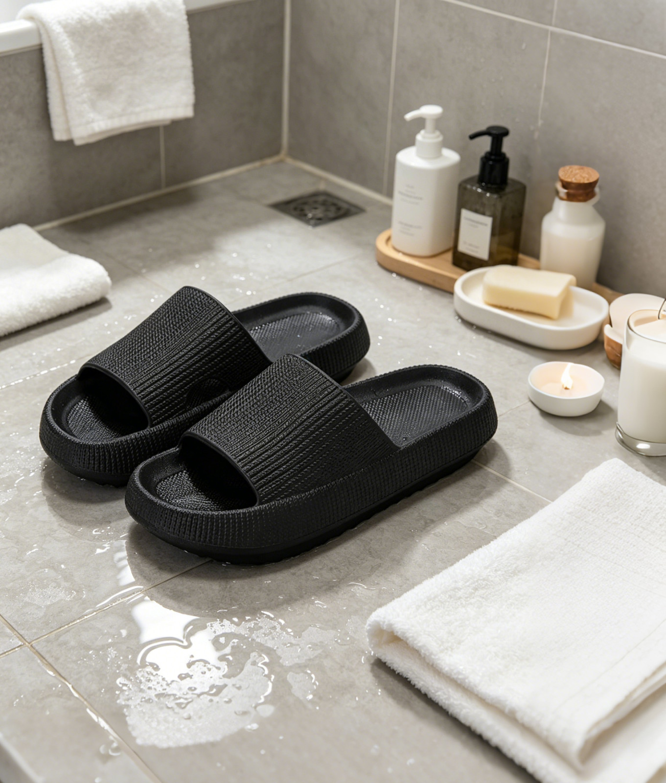 Size 36 Cloud Pillow Slippers, Ultra-Soft Quick-Dry Bathroom Slippers Black