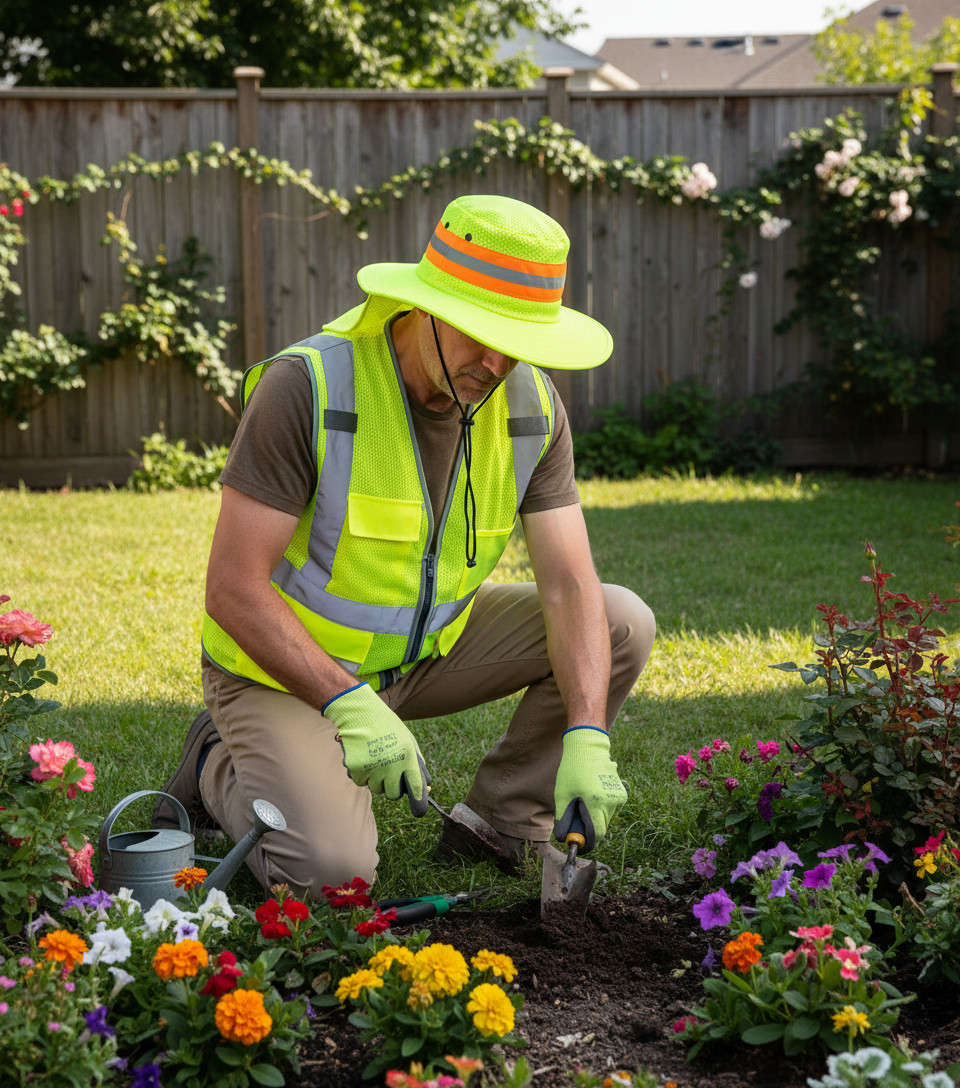 Hi Vis Reflective Work Safety Neck Flap Boonie Hat Yellow Bucket Cap