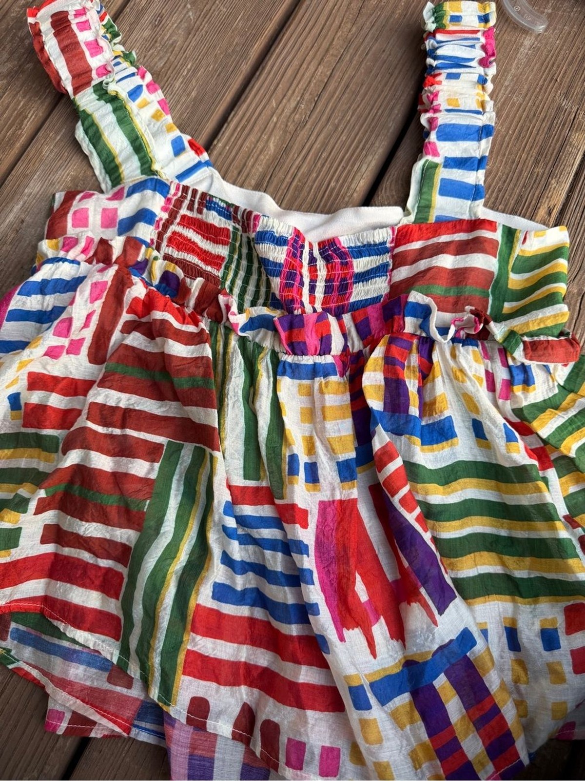 THML Multicolor Abstract Print Smocked Peplum Tank Top Size Medium Boho Boutique
