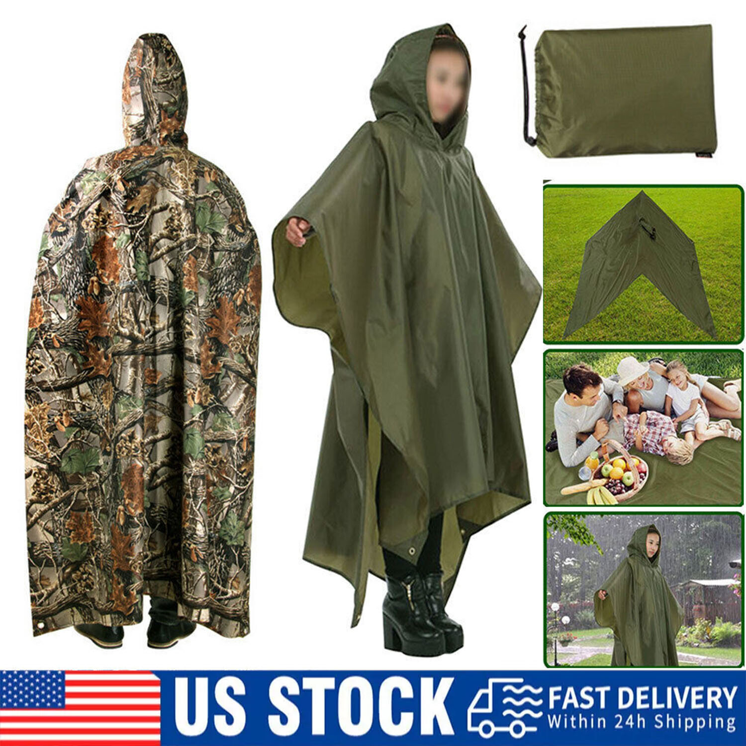 Heavy Duty Rain Poncho for Backpacking Waterproof Lightweight Adult Emergency