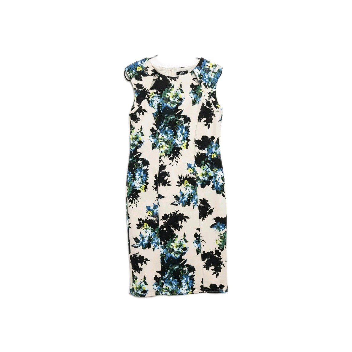 Wallis Dress Size 14 shift floral white beige blue black wedding event party