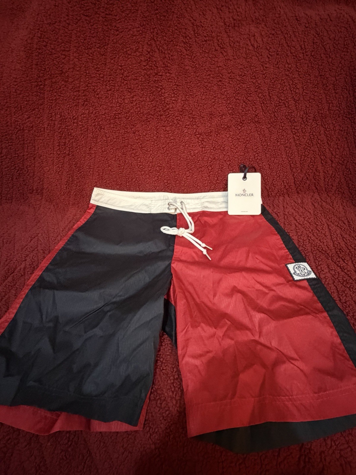 Moncler Men’s Colorblock Swim Shorts Drawstring Red/Blue/White Size L