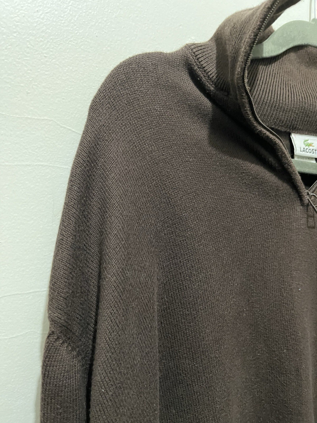 Lacoste Quarter Zip Sweater Men’s 7 XL Brown Pullover Crocodile Logo