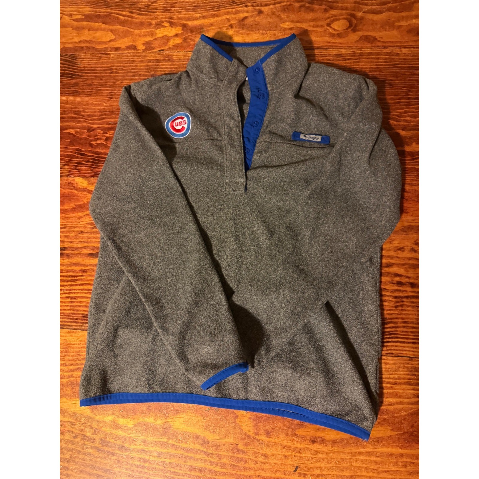 Columbia Fleece Pullover Men Large Gray Chicago Cubs MLB Snap Mock Neck Logo