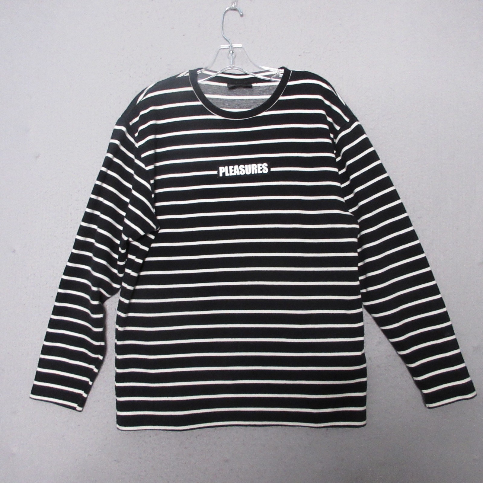 Pleasures Shirt Medium Black Stripe Logo Streetwear Into The Vortex Skater Indie