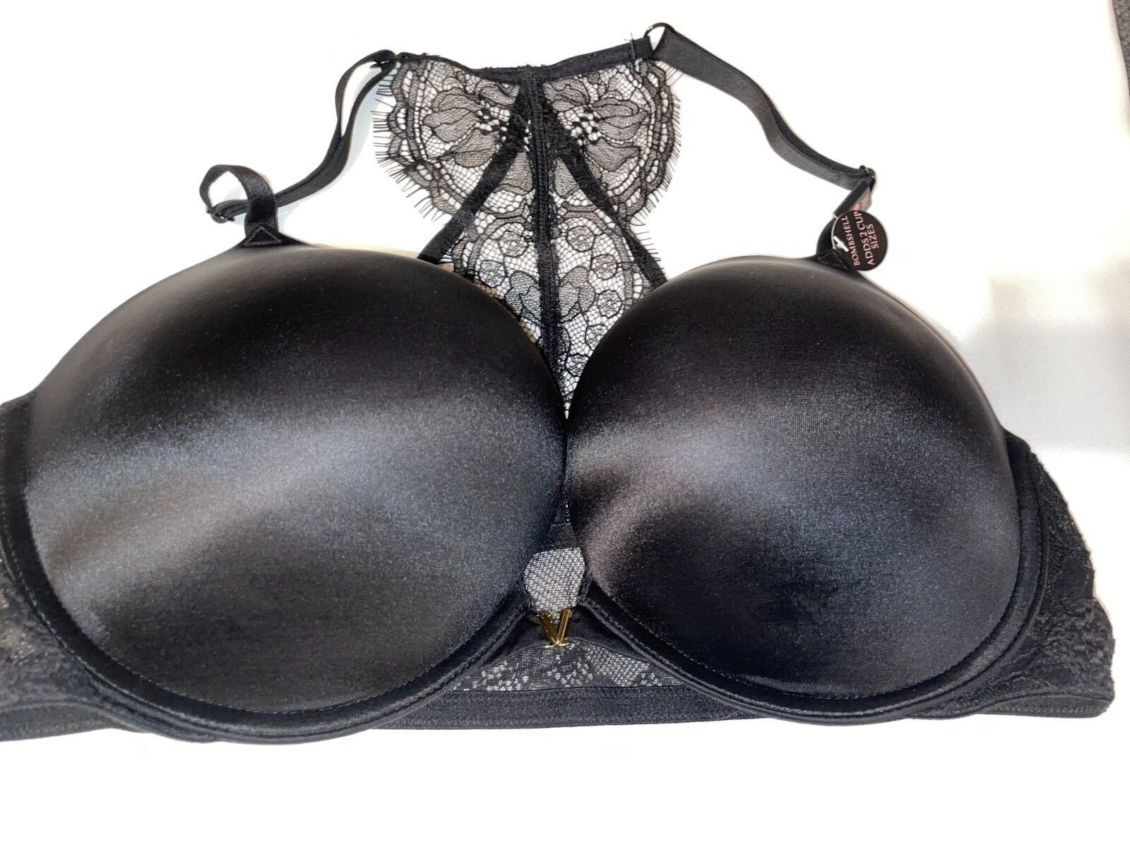 VICTORIA SECRET BOMBSHELL BRA ADD 2 CUP PLUNGE Super Push UP NEW Shine Strap