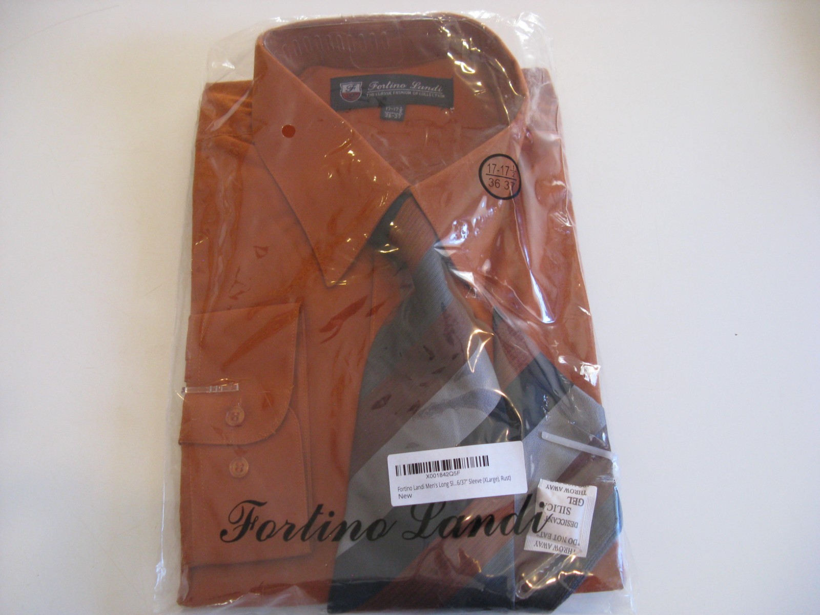 Fortino Landi Dress Shirt Tie Handkerchief – 17-17 1/2 — 36-37 – XL Long New