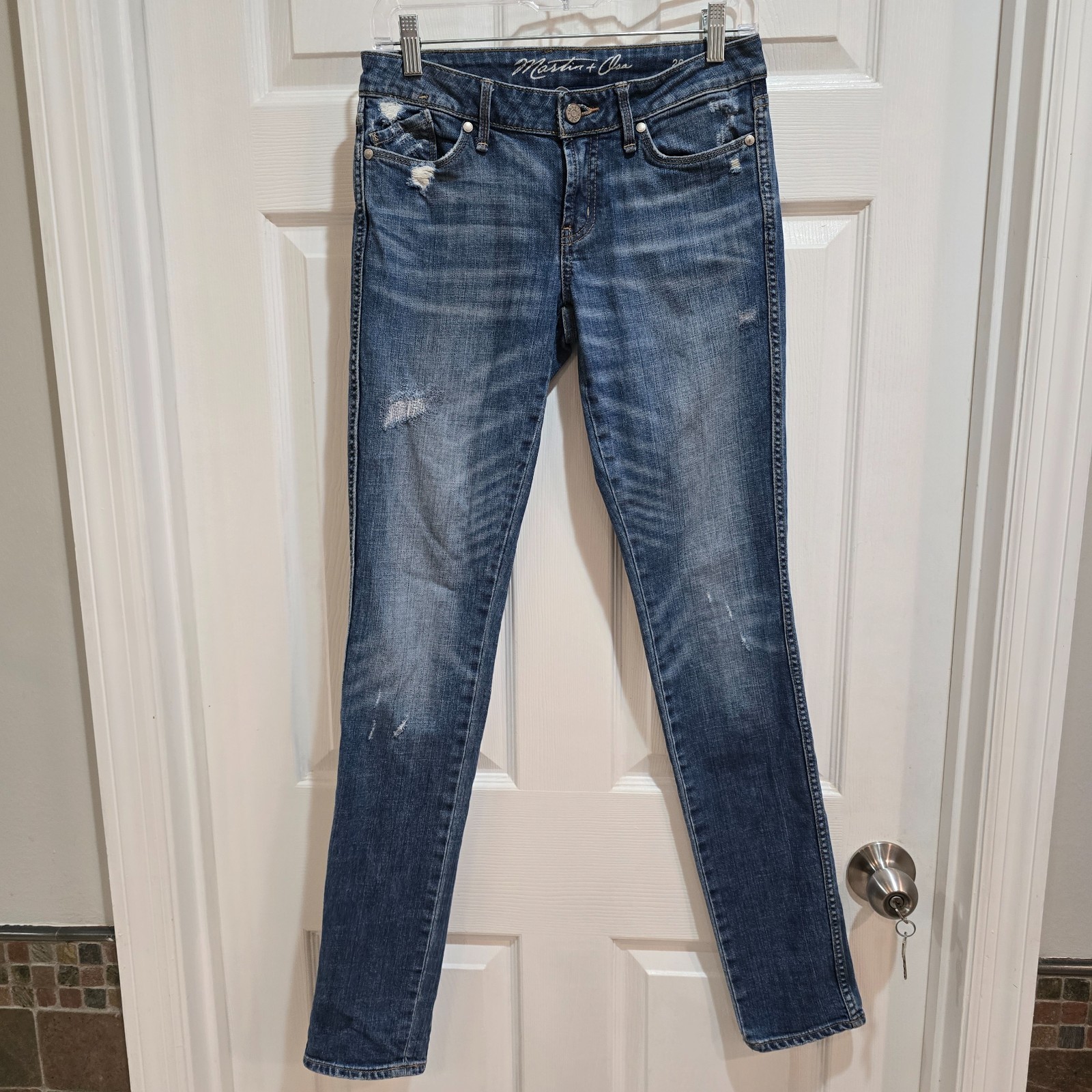 Martin + Osa Low Rise Slim Fit Medium Wash Distressed Jeans 26