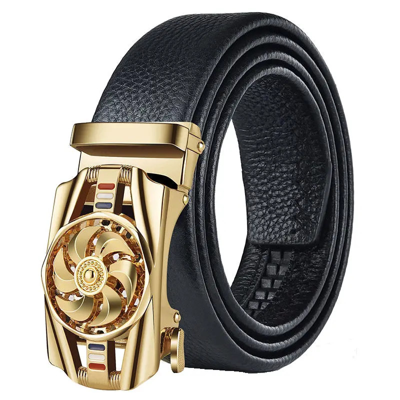 Genuine Leather Mens Ratchet Belt Belts For Men Adjustable Automatic Buckle